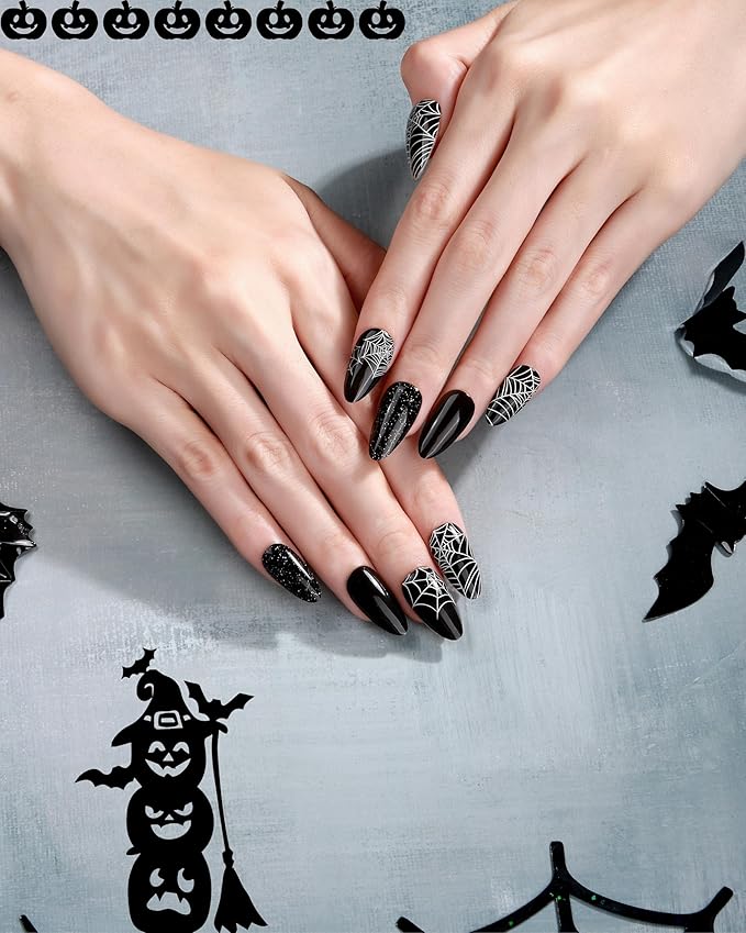 20pcs Halloween Semi Cured Gel Nail Strips - Salon Quality DIY Wraps,UV Needed