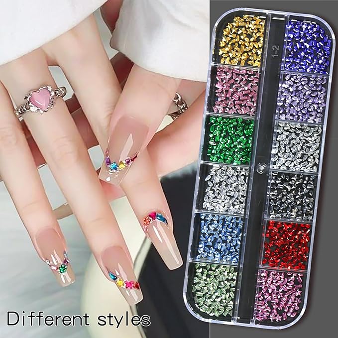 HNUIX Nail Charms - Nail Gems with 6 Boxes of Rhinestones for Nails Art Tools, 3D Charms for Nails, Colorful Clear Flatback Rhinestones, Multi Shape Pearls Jewels Crystals for Craft