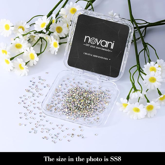 Novani 500pcs Crystal AB Rhinestones Flat Back Round Rhinestone Style 2088 Sparkly Crystal Gemstones for Nail Art and Crafting,SS8(2.3-2.5mm