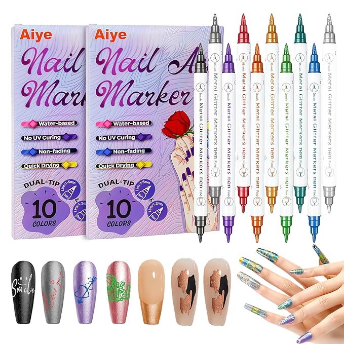 10 Color Nail Art Pens, Double-ended Nail Polish Pens Drawing Painting Point Liner Acrylic Painted Pen Kit, DIY Nails Art Design Manicure Tools Christmas Gifts 2026 Upgrade (2 Set)