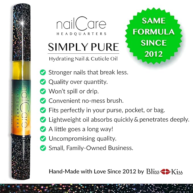 Nail Care Headquarters Simply Pure Cuticle Oil Pen for Nails - Nail Strengthener & Growth Nail Oil and Serum for Damaged Nails, Hangnails w/Jojoba cuticle oil—Cucumber Melon Fragrance