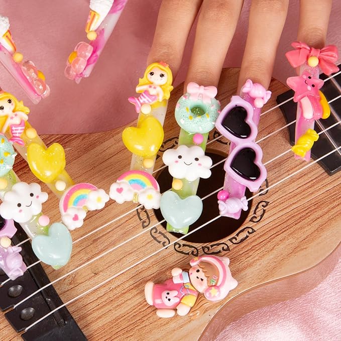 LOVFUL Press on Nails Candy Junk | Handmade with Full Covered Crystals | Reusable Fake Nails | Square XL 2.68in | H55-S