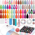 Lavender Violets 45 Colors Gel Nail Polish Kit with U V Light Nude Pinky Jelly Colors 9D Cat Eye Candy Glitter Primer Base Glossy & Matte Top Coat for Home Nail Art Design DIY Gift Set 01