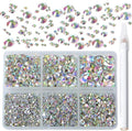 Bymitel 5000 Pieces 6 Mixed Sizes Glue Fix on Glass Rhinestones Round Crystal Gems Flatback for DIY Jewelry Making with one Picking Pen (6-Sizes 5000PCS, Crystal AB)
