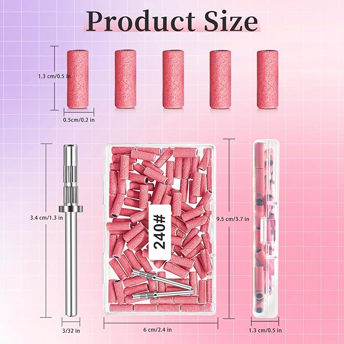 100 Pcs Small Sanding Bands for Nails 240 Grit - Extreme Fine With 3.1MM Mandrel Bit, Upgrade Mini for Natural, Acrylic Gel Manicures and Pedicure