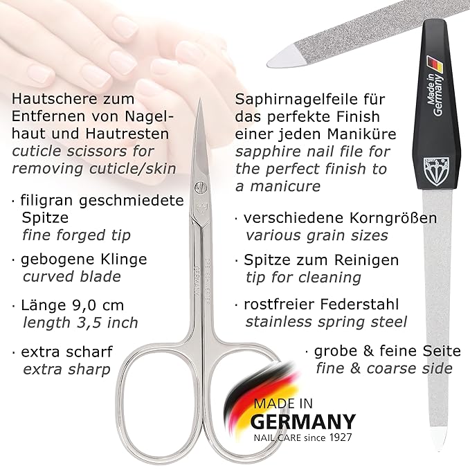 3 Swords Germany - brand quality 6 piece manicure pedicure grooming kit set for professional finger & toe nail care scissors clipper fashion leather case in gift box, Made in Solingen Germany (03706)