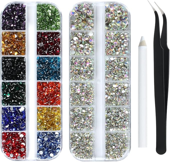 4492 Pieces Nail Art Rhinestones Crystal Flatback Multi-color Rhinestones for Nails with Rhinestone Picker Pick Up Tweezers Clothes diamond (Colorful)