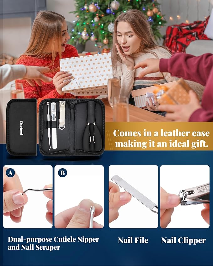 Nail Clippers Set,Toe Nail Clippers for Ingrown & Thick Toenails,Toe Nail Clippers for Thick Nails for Seniors Men Women,Professional Heavy Duty Toenail Clippers with Stainless Steel 4Pcs (Black)