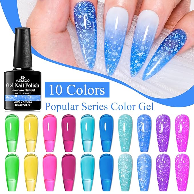 Neon Jelly Gel Nail Polish Snowflake Gel Polish Set Transparent Blue Pink Macaron Candy Jelly Nail Polish Gel Gifts for Women 12Pcs