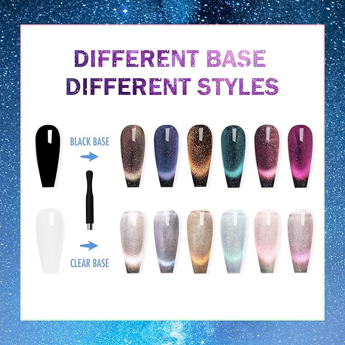 VARNAIL Interstellar Reflective Cat Eye Gel Polish Set 6 Colors, 15ML Glitter Flash Sheer Cat Eye Nail Gel Polish with Magnet, Soak off Gel Nail Polish Set, Salon Quality Magnetic Nail Gel