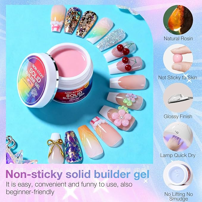 60g Solid Builder Nail Gel with 3D Sculpting Mold, Non-Sticky Hand Carving Gel for Nail Art Extension - Hard Gel for DIY & Salon, UV/LED Cured, Large Capacity (Pink)