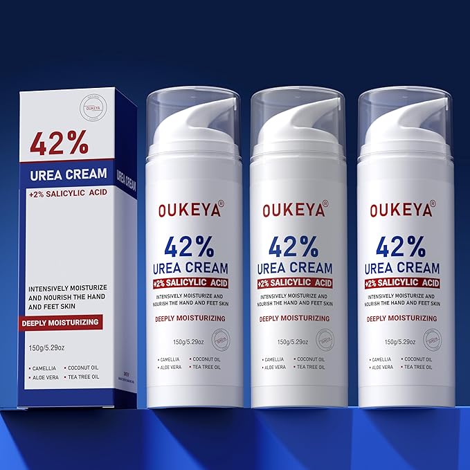 OUKEYA Urea Cream 42% Plus 2% Salicylic Acid – Intensive Foot & Hand Care for Very Dry, Cracked Skin, 5.29 oz (3 Pack)