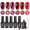 Beetles Red Cat Eye Gel Nail Polish Set - Sultry Burgundy Cat Eye Gel Polish, 6 Colors Christmas Gel Polish Kit Burgundy Dark Red Glitter Red Magnetic Soak Off UV Nail Art Manicure Gift for Women