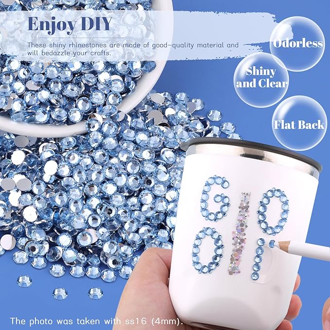 1500PCS 6mm Resin Rhinestones in Bulk (Light Blue), Bedazzling Flatback Crystals Rhinestones for Crafting DIY Nail Decoration, Gems Diomand Charms for Tumbler Shoes Clothing Fabric