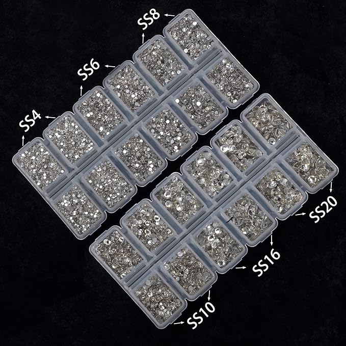 10000 Pieces Rhinestones 6 Sizes Round Crystal Glass Flat Back Rhinestones with 1Tweezers and 1Picking Pen for Nail Art Crafts Clothes Bags DIY (Clear)