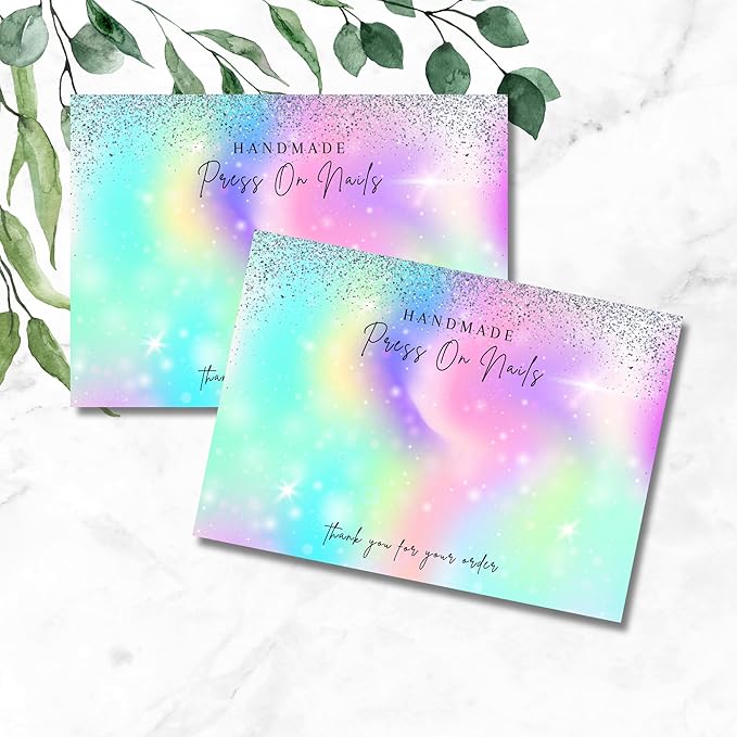 Lashicorn Handmade Press On Nails Display Card | 5x7” 30 pk w/Application Aftercare Instructions - Inserts Add To A Holographic Bags & Can Use With Double Sided Tape