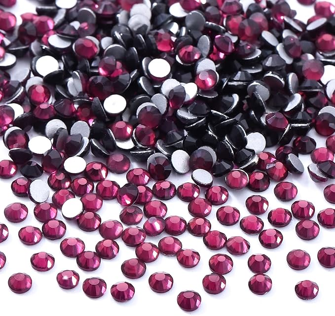 Purple Flatback Rhinestones, Glass Rhinestones for Nail Art and Craft, Glue Fix, Loose Crystal Gemstones(Purple, SS6, 2880pcs, 1.9-2.0mm)