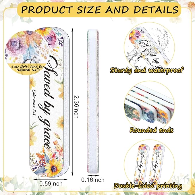 200 Pcs Christian Bible Verse Nail Files Gift for Women Religious Scripture Nail Emery Boards Colorful Floral Buffering Files Scripture Manicure Tools Easter VBS Gift(Bible Gentle Style)