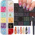 Flower Nail Charms Nail Art Kit with 30 Sheets Flower Nail Stickers 12 Boxes Colorful Flower with Rhinestone Nail Supplies 3D Nail Charms,Flower Nail Decals for Women Acrylic DIY Nail Art Decoration