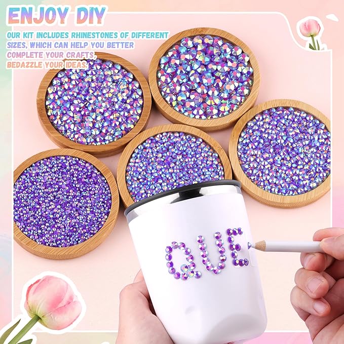 30000Pcs Resin Dark Purple AB Rhinestones for Bedazzling Crafting with b7000 Jewelry Glue, Bulk Flatback Gems Bedazzler Kit for Crafts Clothes Shoes Fabric Nail Diamond Art, Assorted Size 2/3/4/5/6mm