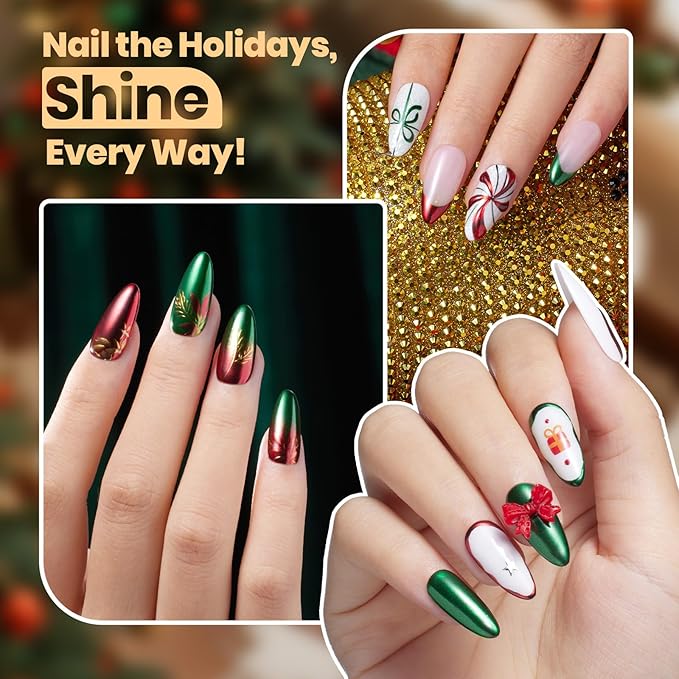 Beetles Chrome Nail Powder 2 Colors Mirror Effect Red Green Metallic Crome Powder for Nail Solid Pigment Nails Art Decoration Glitter Manicure Design Gift for Women