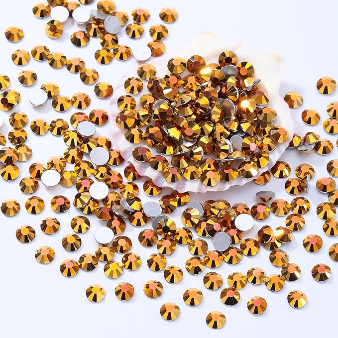 Gold Flatback Rhinestones, Glass Rhinestones for Nail Art and Craft, Glue Fix, Loose Crystal Gemstones(Gold, SS30, 288pcs, 6.4-6.6mm)