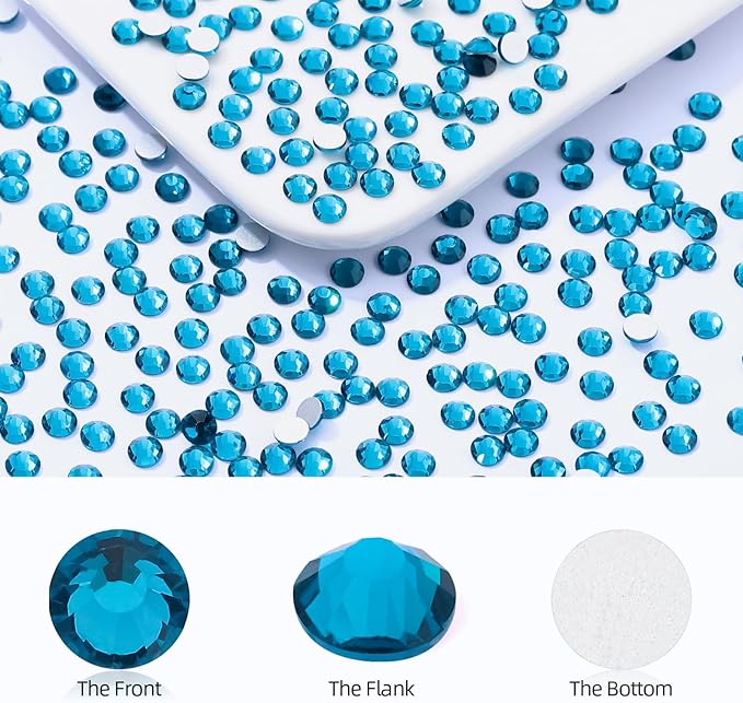 Malachite Blue Flatback Rhinestones, Glass Rhinestones for Nail Art and Craft, Glue Fix, Loose Crystal Gemstones(Malachite Blue, SS12, 1440pcs, 2.9-3.0mm)