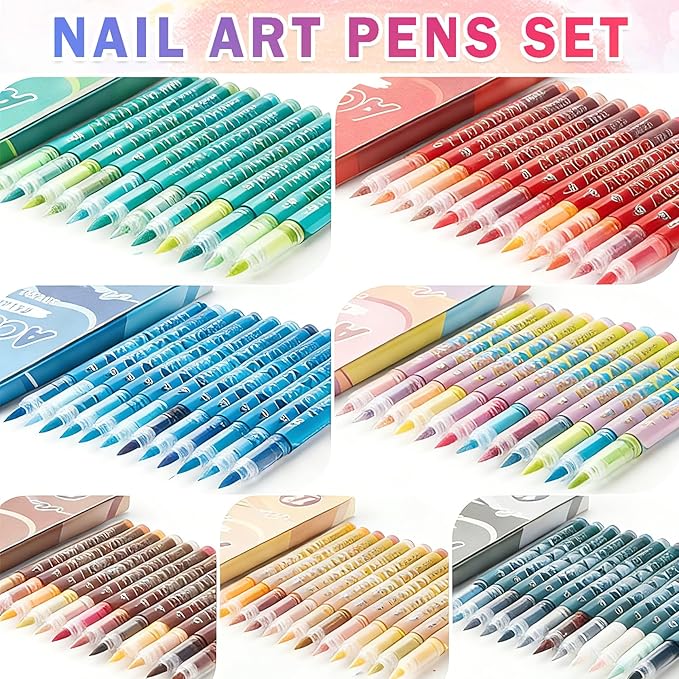 12 Colors Nail Art Pens Set, Nail Polish Pens Nail Art Drawing Markers Pen Quick Dry Waterproof Nail Art Painting Pens Kit for Home DIY Nail Art Design-Macaron-colors