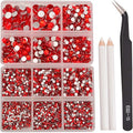 NCB 8000pcs Non Hotfix Rhinestones 10 Sizes Flatback Crystal Glass Rhinestones with Tweezers and Picking Pen for Nail Art Clothes Bags Phone Decorations Crafts DIY (019 Siam Mix SS3-SS30)
