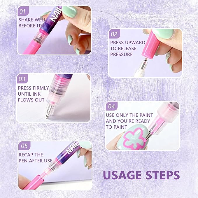 10 Colors Dual-Tip Nail Art Pens, Soft Brush & Fine Liner Design for Shading, Outlining & Detailed Nail Drawing, Quick-Dry Nail Art Pens for DIY Manicure, Gel Nails & Acrylic Nails