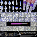 HNUIX Nail Rhinestones - 4550pcs Crystal Blue Moonlight, Multiple Shape Gems, Flatback Rhinestones, with Kit and Glue Gel, for Nail Art