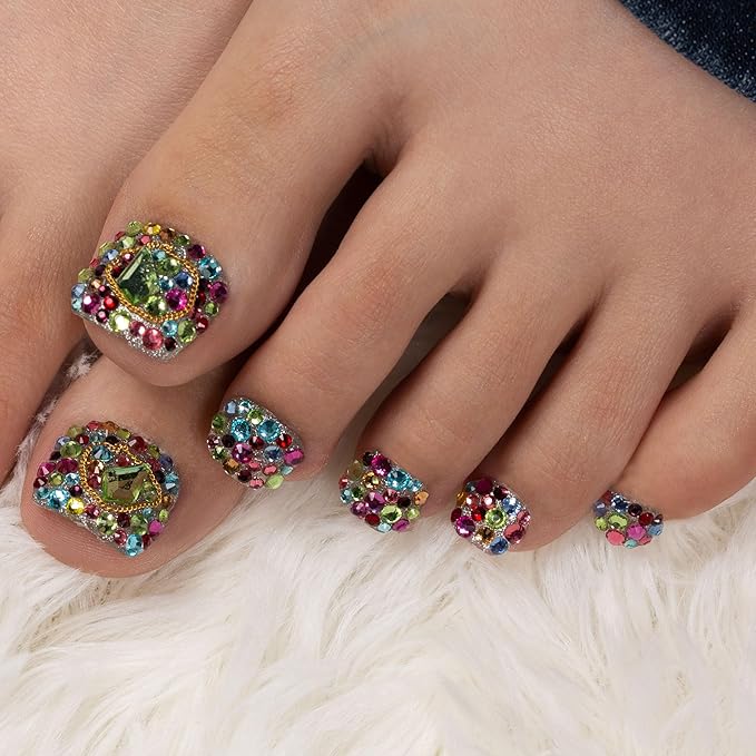 LOVFUL Press on Toenails Precious | 20 PCS Free Size Toe Nails | Reusable Fake Nails for Toe | T175