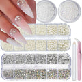 4 Boxes Flatback Rhinestones and Pearls Nail Charms for Acrylics - Crystals, Half Rounds, and Accessories for DIY Nail Art Decor