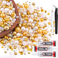 80g Flatback Pearls and Rhinestones for Crafting, White Brown 3-10mm Resin Rhinestones and Half Pearls for Bedazzling, Nail Art and Dec with 3pcs 10ml B7000 Jewelry Glue, Tweezer and Pickup Pencil
