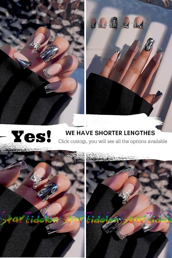 HAND-PAINTED White Press Ons Neon Small Press on Nails Long French Press on Nails Coffin Medium Short Nail art Fake Nail Art Kit with 7g Glue on Nails Handmade Almond Square Nails (Large, J9)
