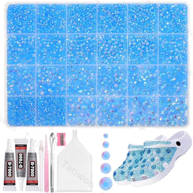 20000Pcs Blue Flatback Jelly Resin Rhinestones for Bedazzling, Mix Sizes Crystal Rhinestones Gems, Blue Gems Bedazzling for Crafting, Flatback Rhinestone for DIY Face Makeup Crafts