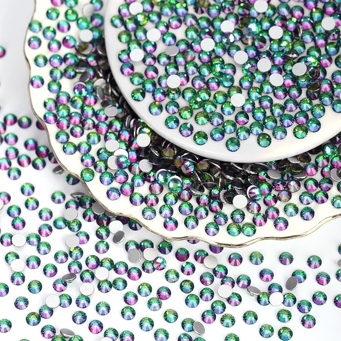2000PCS Green Volcano Rhinestones Bulk, Flat Back Crystal Glass Stone Round Gems,SS30, 6.4-6.6mm