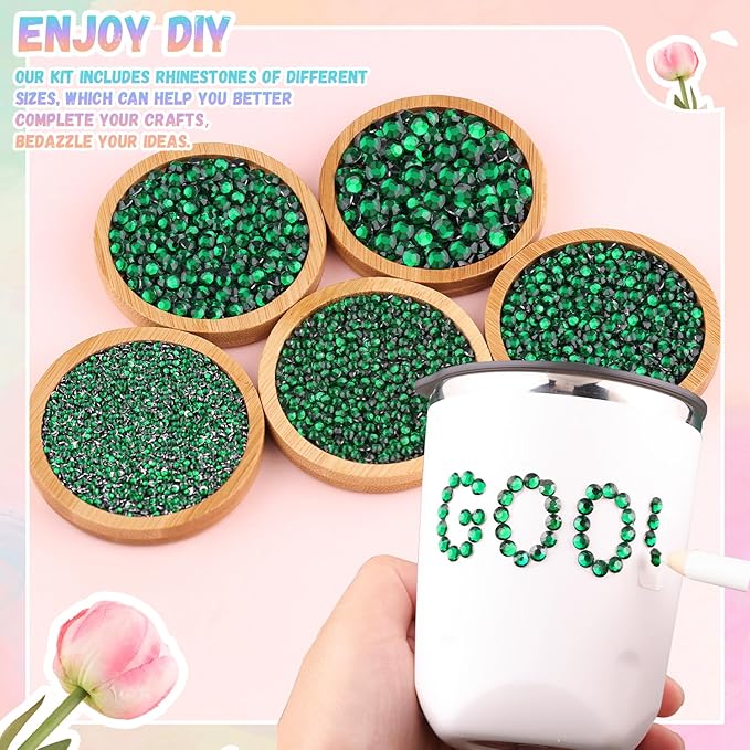 25000Pcs Emerald Green Rhinestones for Bedazzling with B7000 Jewelry Glue, Non Hotfix Flatback Gems, Crystal Resin Rhinestones for Crafting Crafts Clothing Tumblers Mugs Shoes Fabric Decor Nail Art