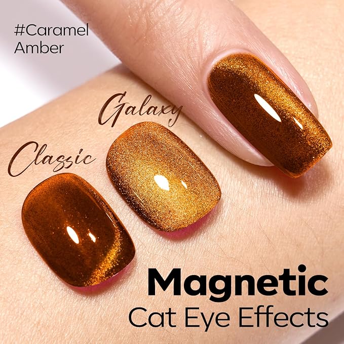 modelones Cat Eye Gel Nail Polish, Glitter Brown Magnetic Nail Polish with Magnet Soak Off U V Winter Gel Polish Shimmer Nail Art Top Coat Manicure Salon DIY
