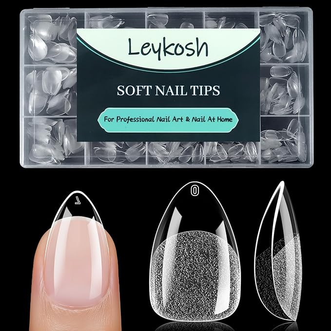 Short Almond Nail Tips, 15 Sizes 240 PCS Clear Acrylic Soft Fake Nails Gel Nail Tips, Full Cover Pre-Shaped Matte Long Lasting Press on Nails Extension for DIY Beginners & Salon Manicure