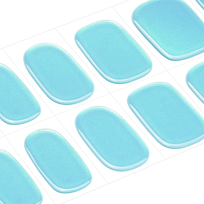 DANNI & TONI Semi Cured Gel Nail Strips Light Turquoise Holographic Soft Mint Blue Gel Nail Wraps 28 Stickers | Lunar Tide