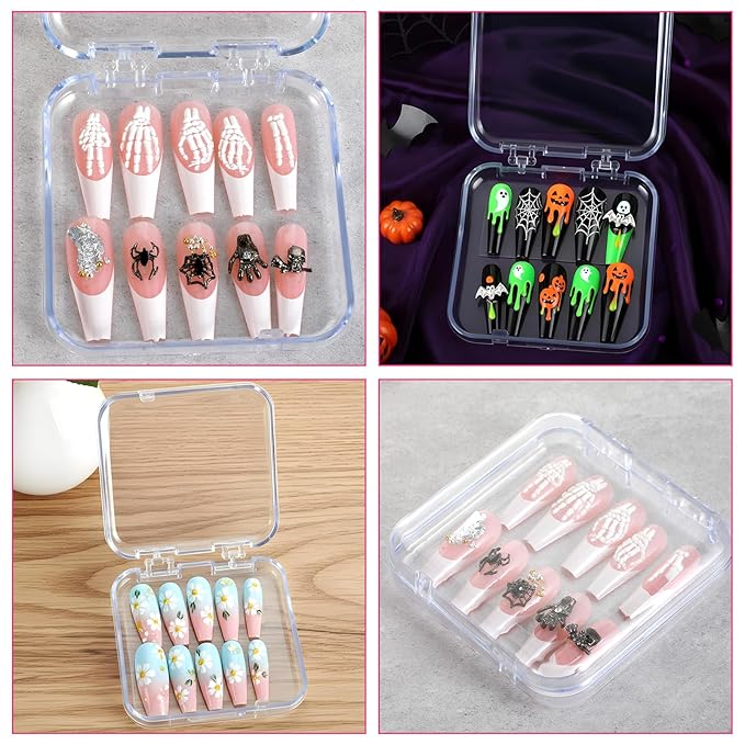 Xindojuz 6 Pcs Press On Nail Packaging Box, Acrylic Press on Nail Storage Cases for Pres Ons with 30 Pcs Adhesive Double Sided Tape for Fake Nails Display Storage Boxes Art Home Salon Supplies (Clear)