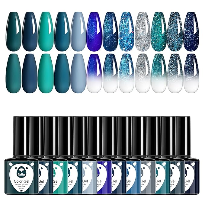 Classic Gel Nail Polish Set, 12 Colors Nude Gray Pink, Nail Polish Gel Manicure Kit (Ocean sequins, 12pcs)