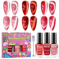 GELLEN Quick Dry Cat Eye Nail Polish Kit, Red Magnetic Fingernail Polish Series, Fast Drying Glitter Nail Lacquer Non Gel with Magnet Tool, DIY Salon Home