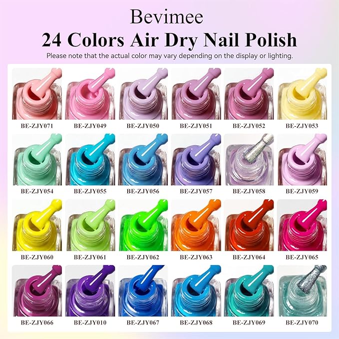 Regular Nail Polish Set: 24 Colors Neon Quick Dry Fingernail Polish Non Gel Bulk Nude Pink Red Green Blue Long Lasting French Nail Art DIY Home Gift Set for Women