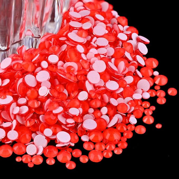 Flatback Glass Rhinestones,Bedazzler Gems Non Hotfix Crystal Rhinestones for Crafts Nail Charms Clothes Tumblers,Red Neon,Mixed Size,35g