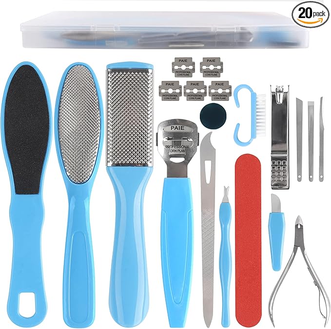 Professional Pedicure Tools Kit, 20 in 1 Stainless Steel Pedicure Foot Supplies Set, Foot Files Callus Dead Skin Remover, Pedicure Foot Spa Tools at Home or Salon for Women & Men(Blue)