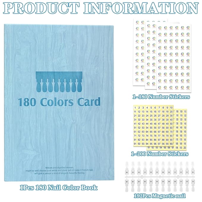 Magnetic Nail Swatch Book,180 Nail Color Display Book with 192 Magnetic Tips,Professional Nail Salon Color Display Book for Easy Preview & Storage
