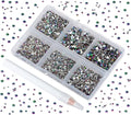 Bymitel 7200 Pieces 6 Mixed Sizes Glue Fix on Glass Rhinestones Round Crystal Gems Flatback for DIY Jewelry Making with one Picking Pen(6-Sizes 7200PCS, Green Volcanic)