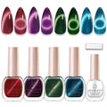 AZUREBEAUTY Cat Eye Magnetic Nail Polish Set, Quick Dry Non-Gel Holographic Fingernail Mooncat Polish with Top Coat, 4 Colors (Red, Purple, Green, Teal), DIY Salon at Home Manicure for Women